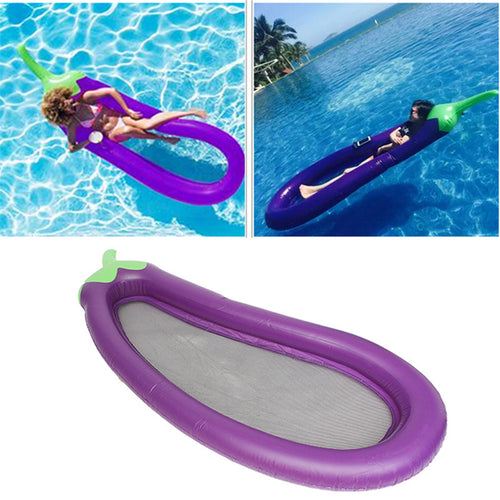 250x100CM PVC Inflatable Mat Giant Eggplant Lounge Float Bed Raft Swimming Pool Toy