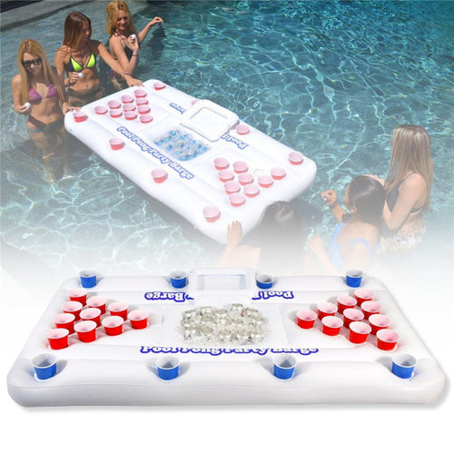 2017 New Summer Water Party Fun Air Mattress Ice Bucket Cooler 170cm 6inch 28 Cup Holder Inflatable Beer Pong Table Pool Float