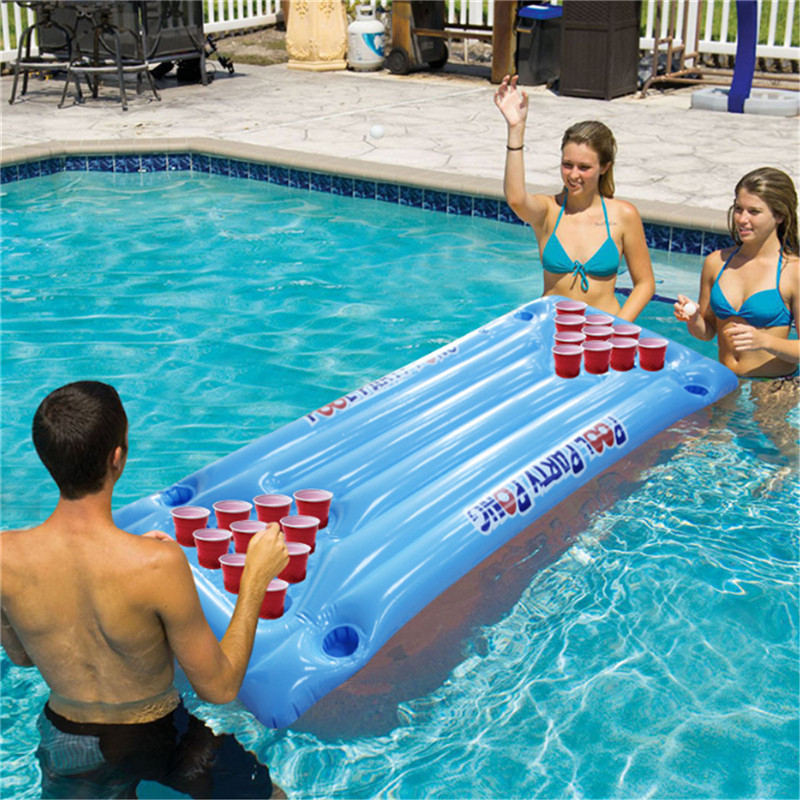 Hot Selling 24 Cups Holder Inflatable Beer Pong Table Pool Float Summer Water Party Fun Air Mattress Ice Bucket Cooler Toys